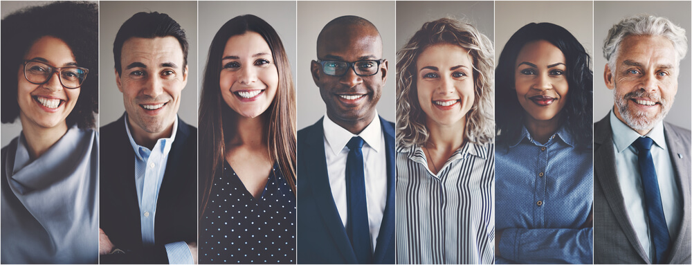 Diverse smiling business team headshots
